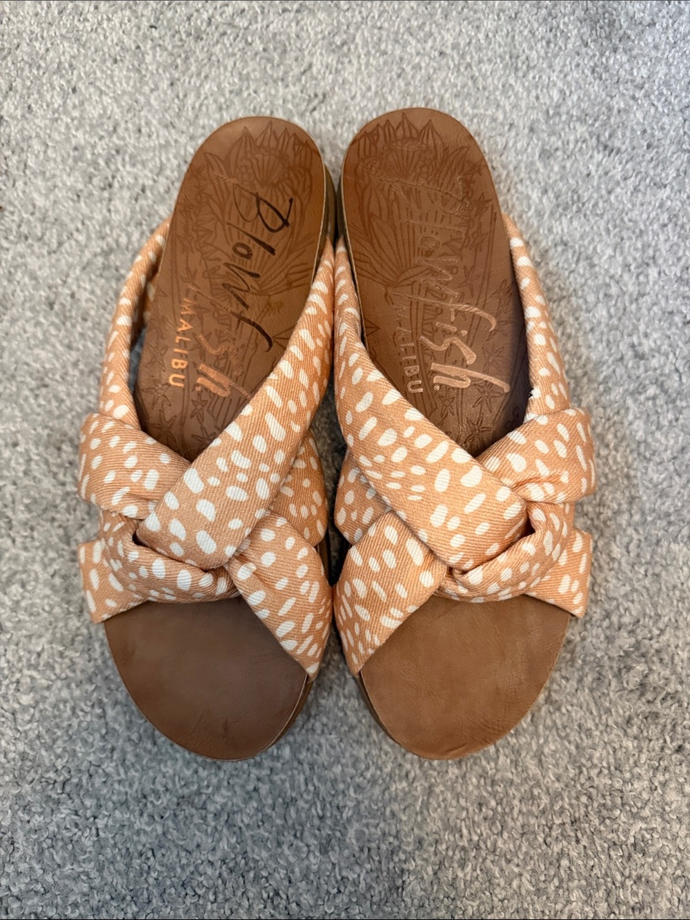 Blowfish Peach Dot Crossband Slide Sandals